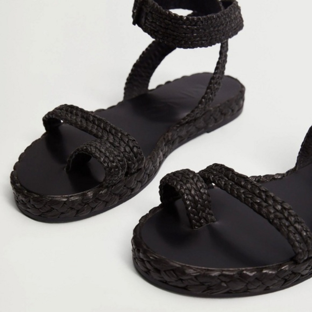 NWOB MANGO MNG BLACK Raffia braided‎ sandals​​​​​ - Picture 3 of 5